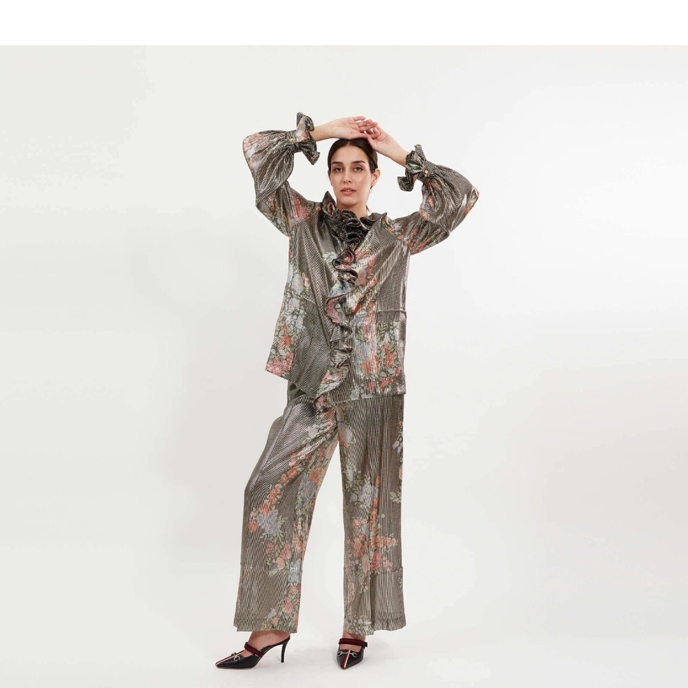 GUCCI Metallic Floral Wide-Leg Pants